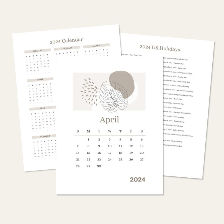 April Calendar Printable 2024
