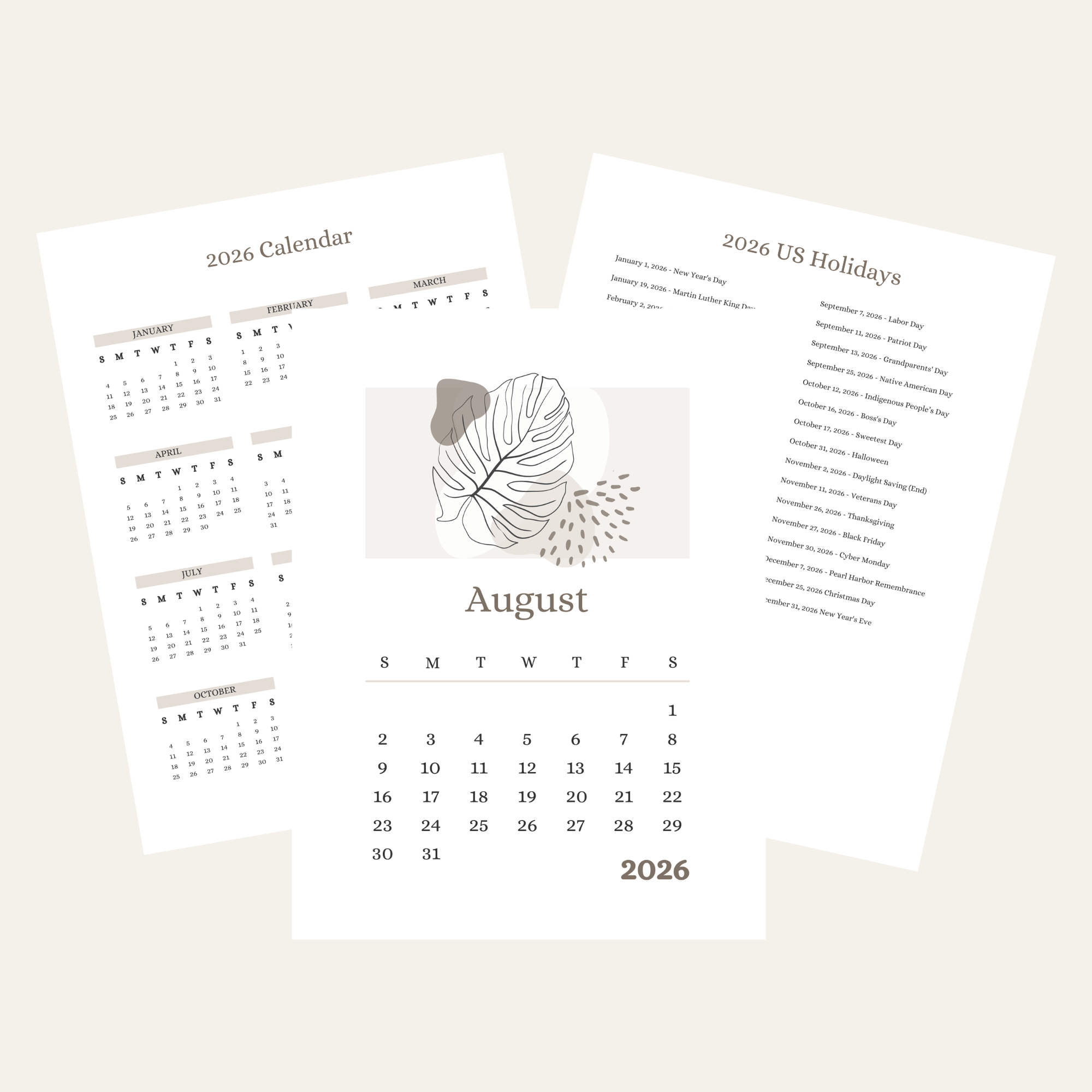 August Printable Calendar Product Image
