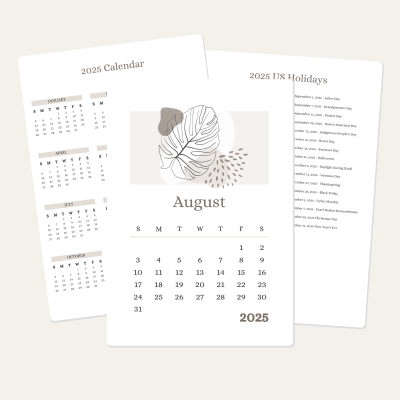 August Calendar Printable 2025