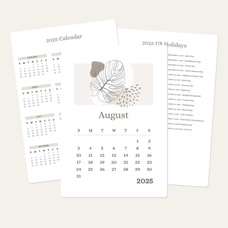August Calendar Printable 2025