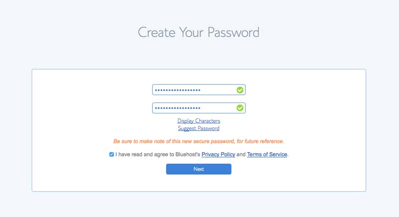 Bluehost Password 2