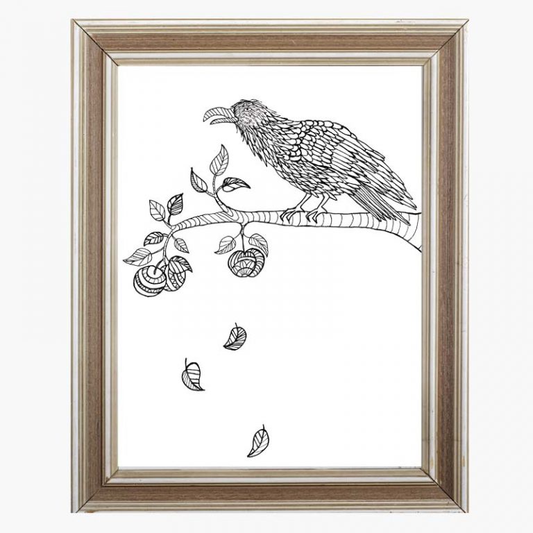Crow in Apple Tree Free Coloring Page