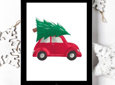 VW Bug Christmas Tree Wall Art