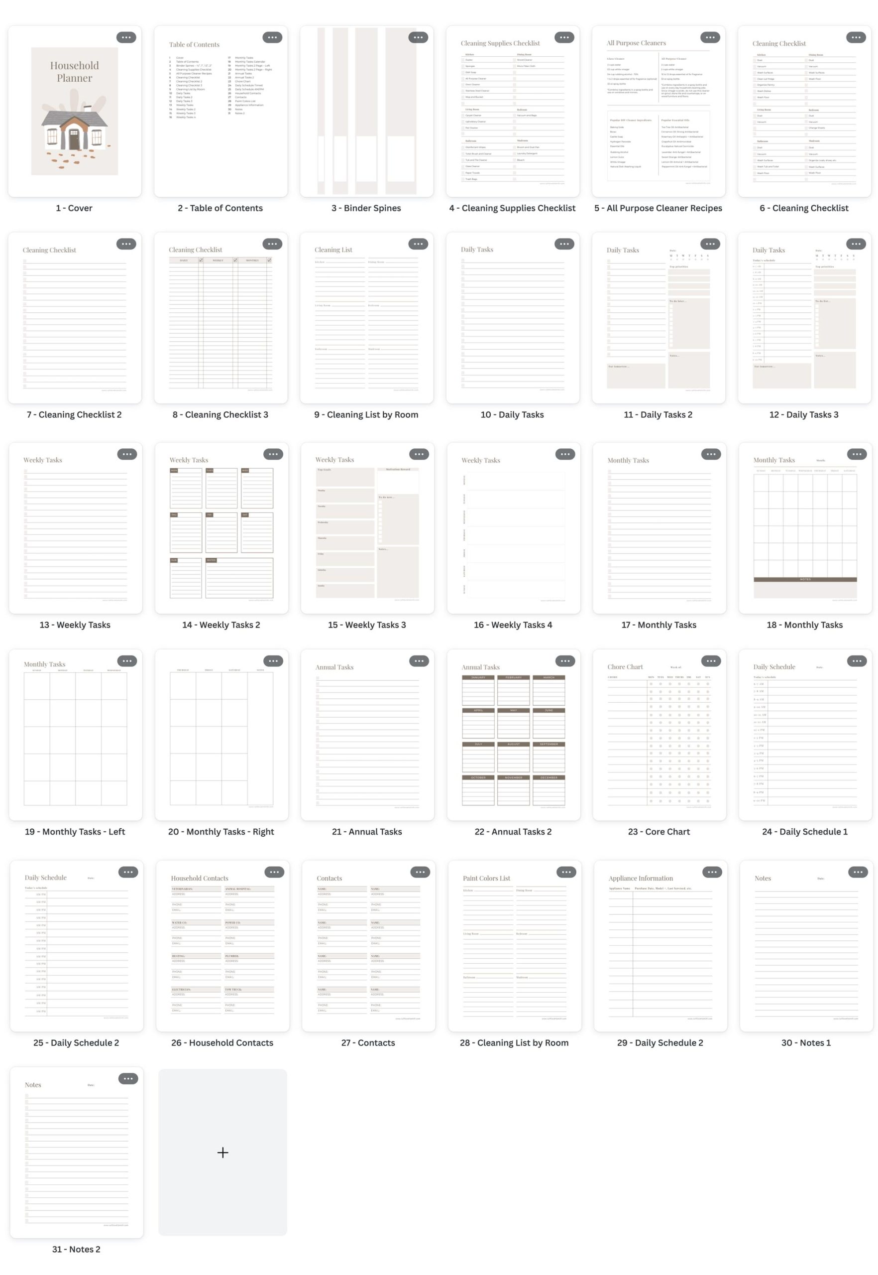 Household Planner Template Pages