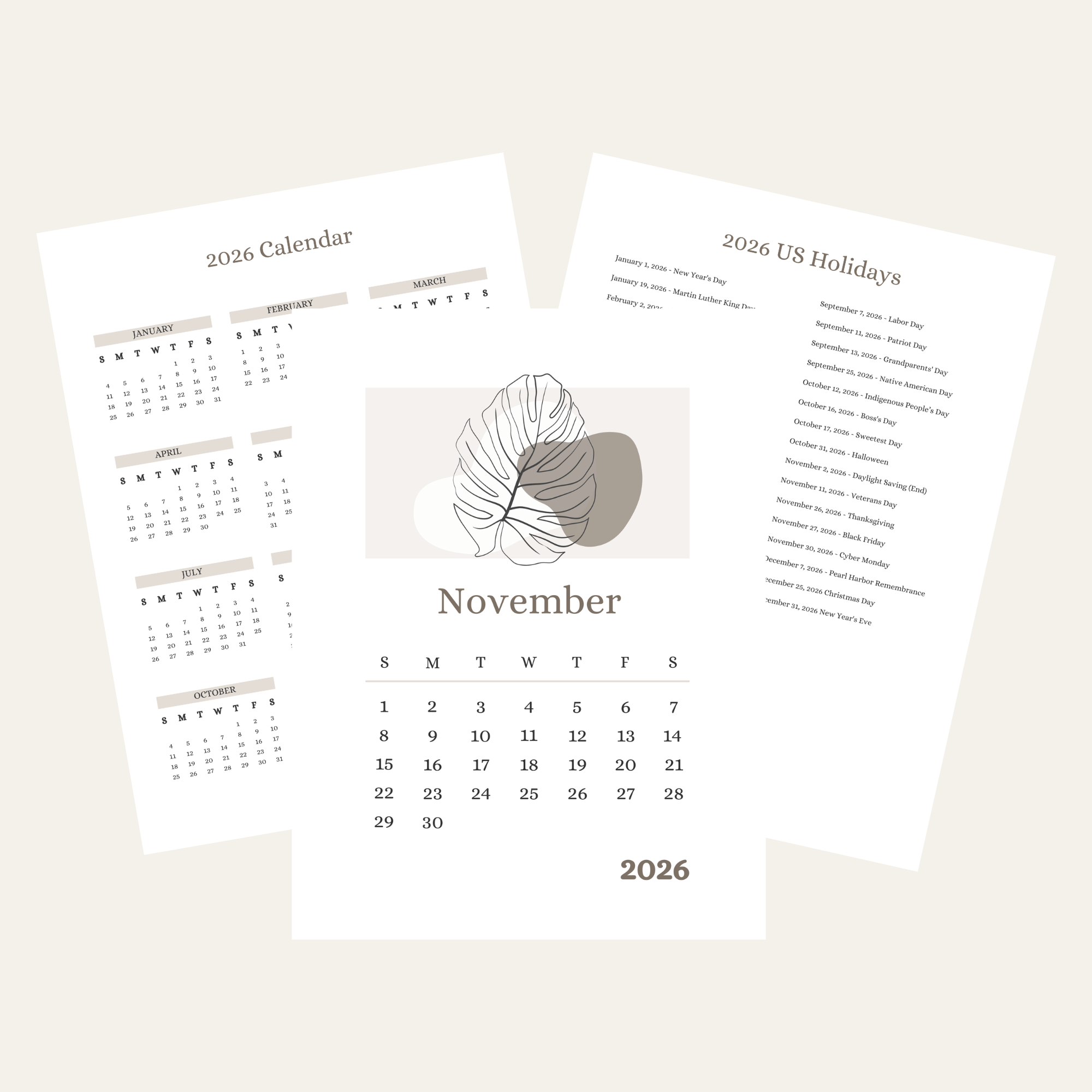 November Printable Calendar Product Image
