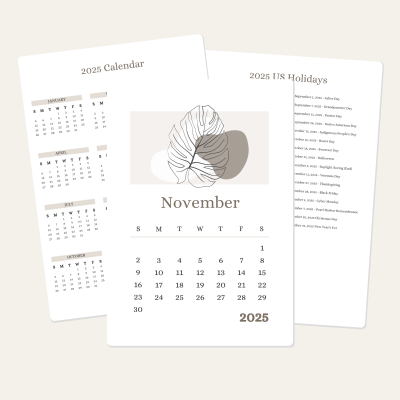 November Calendar Printable