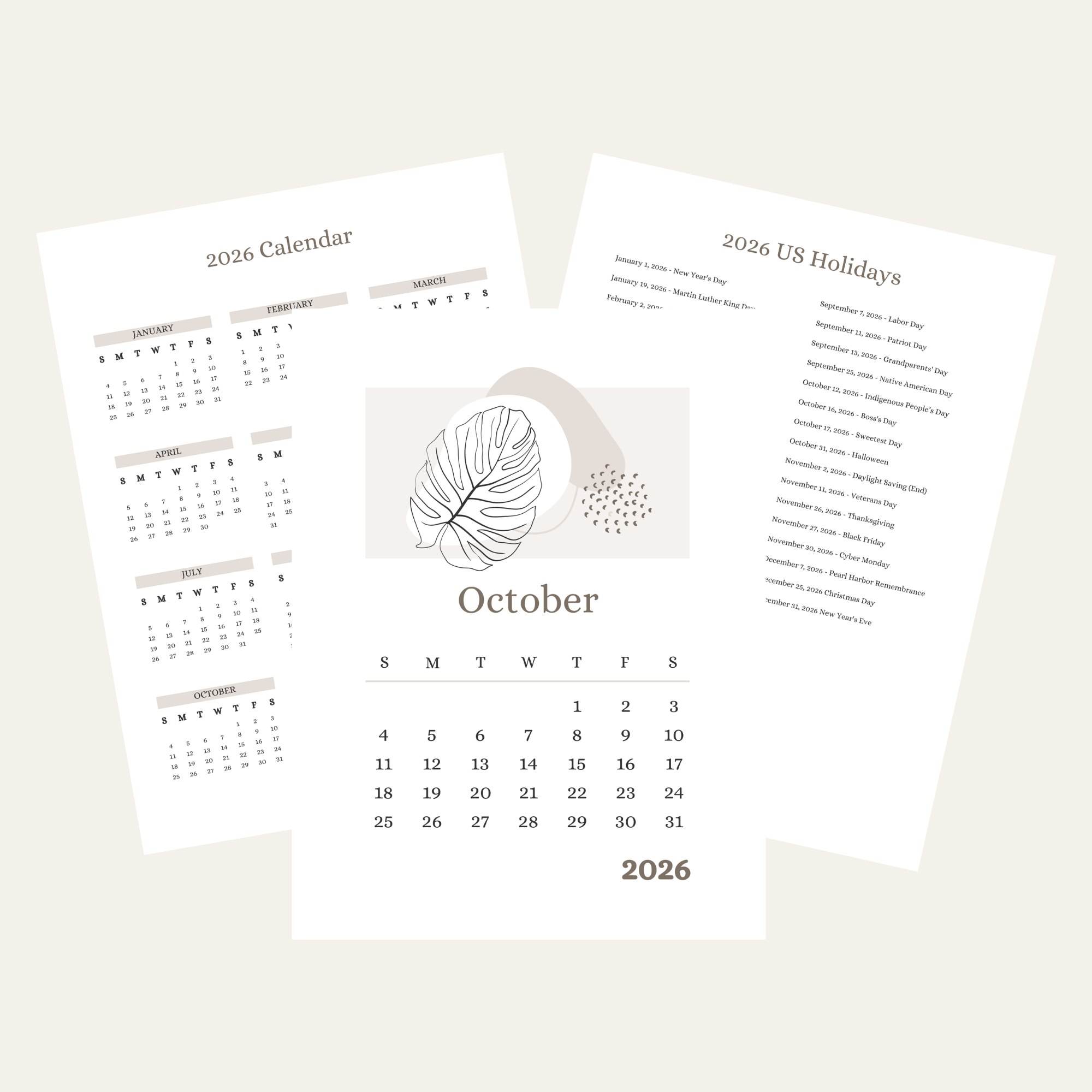 October Printable Calendar Product Image