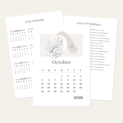 October Calendar Printable 2025
