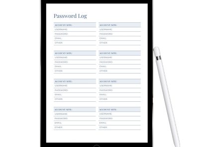 Printable Password Log