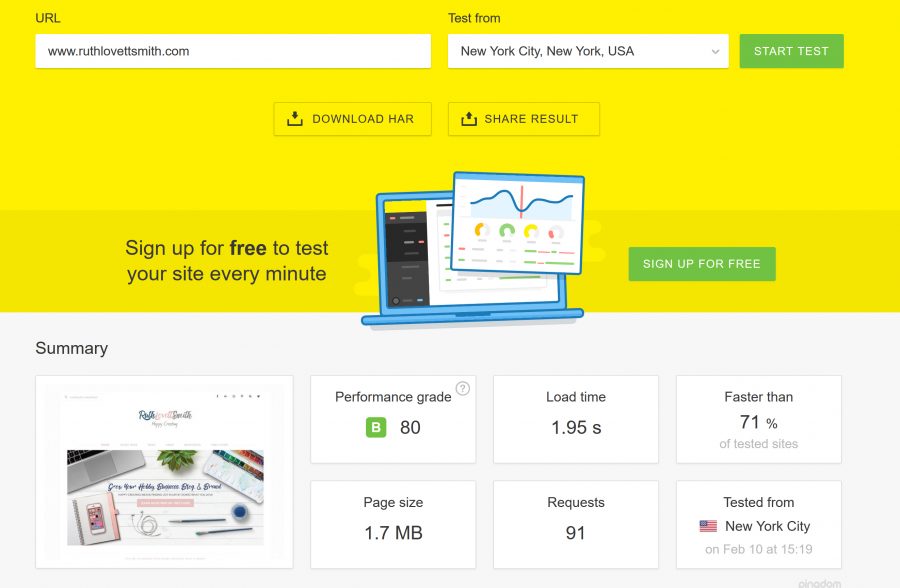 Pingdom Blog Speed Test