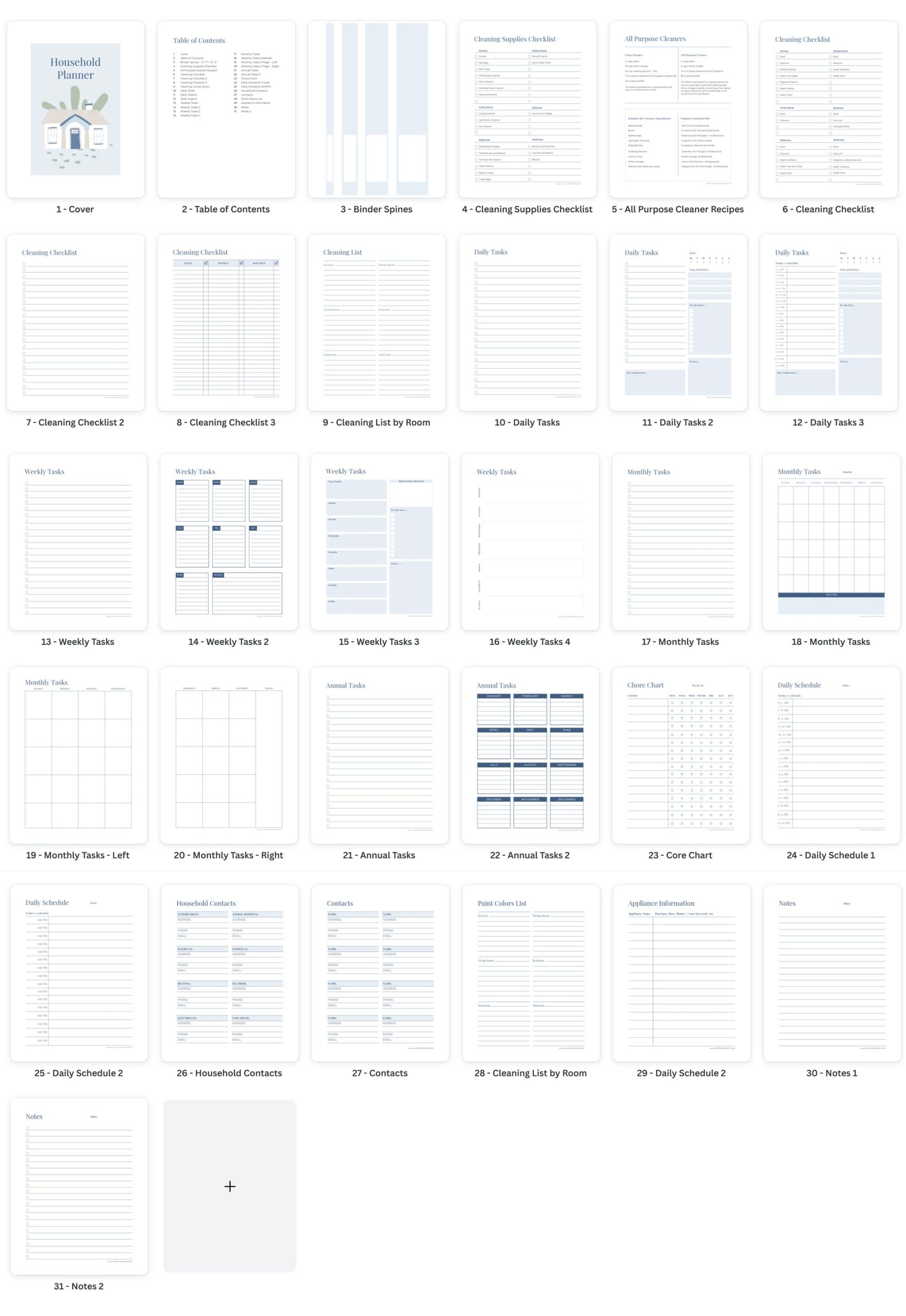 Household Planner Pages Overview