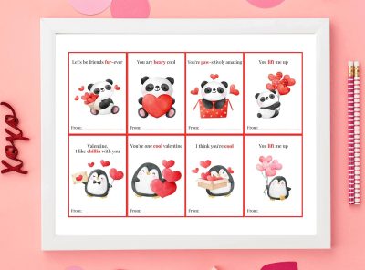 Printable Valentines Pandas and Penguins