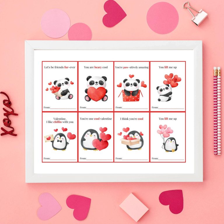 Printable Valentines Panda and Penguin