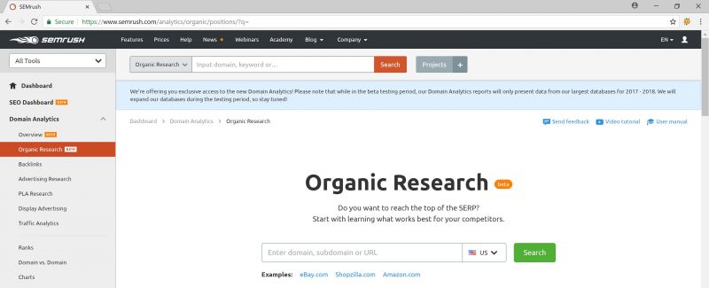 SEMrush Organic Research