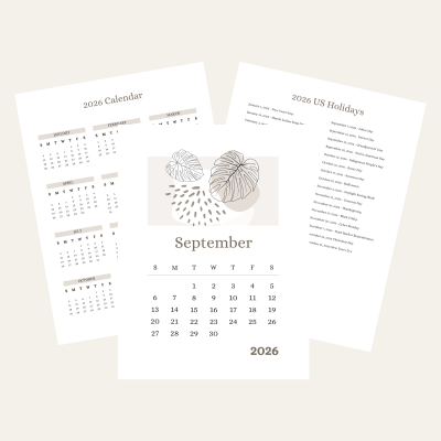 September Printable Calendar Product Image