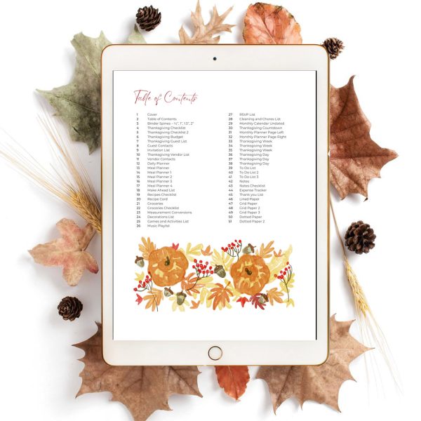 Thanksgiving Planner Template TOC
