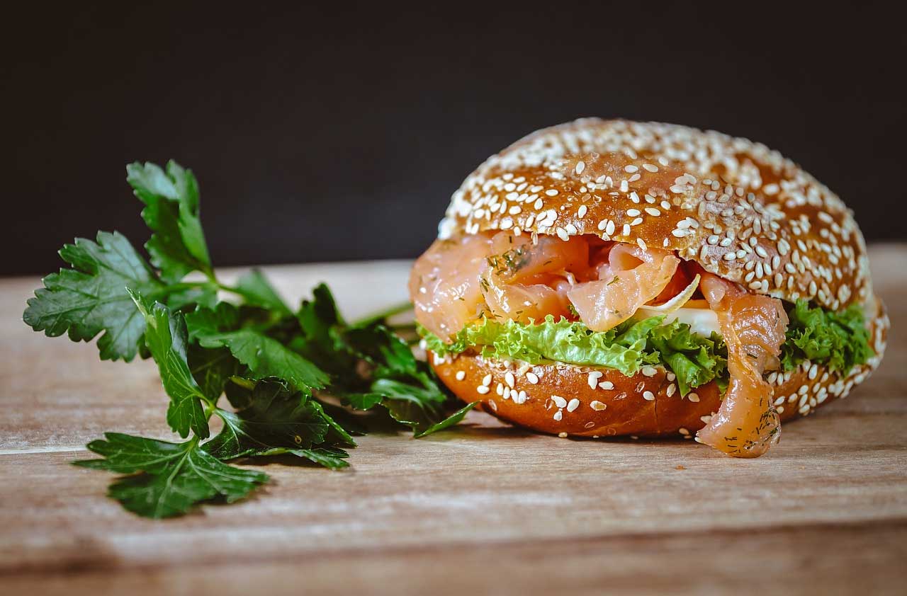 sourdough roll cream cheese and lox